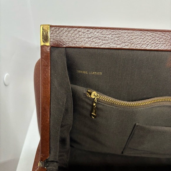 Vintage Classic Structured Top Handle Leather Handbag – Cognac Brown – OS - Picture 9 of 16